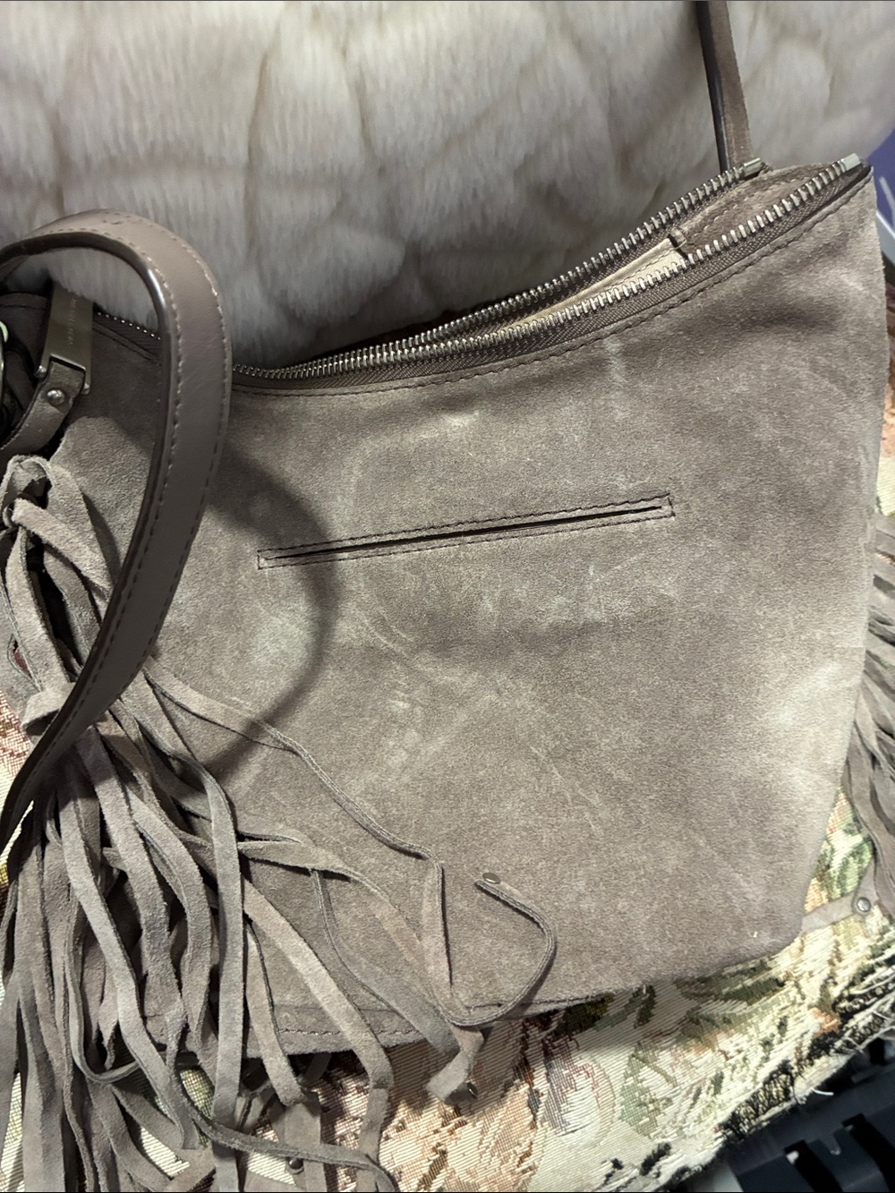 Michael Kors Gray Suede Fringe Shoulder Bag - Picture 3 of 3